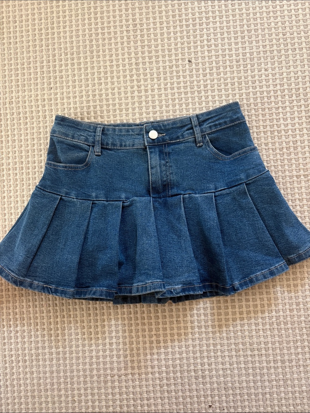 Altar'd State Dark Blue Denim Pleated Skater Mini Skirt